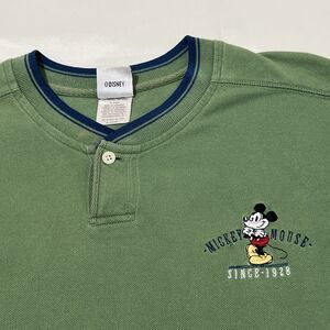 Disney Store Henley Shirt Embroidered Mickey Mouse Men's Large L Green
